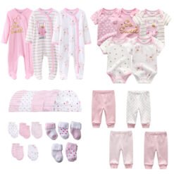 0-3-6 Months Newborn Girl Pink Set 27Pcs Rompers Bodysuits Pants Hat Gloves Socks Baby Boy Cotton Clothes Suit Infant Birth Gift