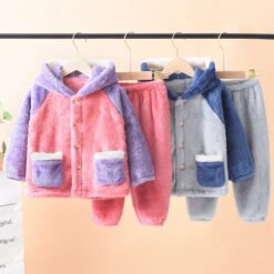 2022 New winter Baby Boys Girls Thicken Pajamas Set Flannel Fleece Toddler Child Warm Catoon Sleepwear Kids Home Suit 1-7Y