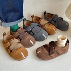 2023 Autumn Toddler Kids Shoes for Girls Boys Leather Shoes An-slip Soft Sole Children's Leather Shoes Bean Shoes