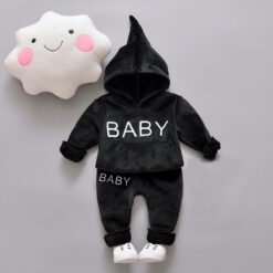 Toddler Baby Girl Boys Winter Letter Hooded Velvet Clothing Set for Kids Children's Sports Suits Clothes 1 2 3 4 Years